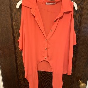Short sleeve tie blouse with shoulder cutouts